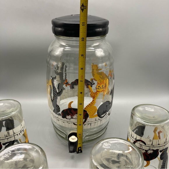 5 Pc Anchor Hocking Cats Butterflies Glasses Jug Dispenser Set Vintage EVC - Picture 5 of 7